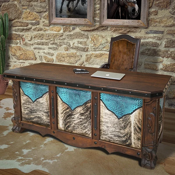 large wooden study desk-Tex Exec Western Office Desk