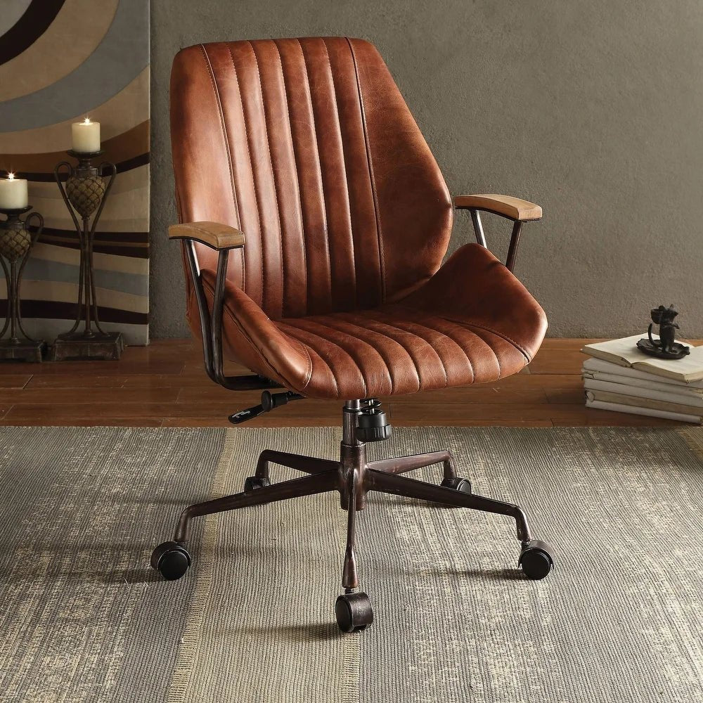 ultra-wide mesh office chair for better airflow -Top Grain Leather Desk Chair