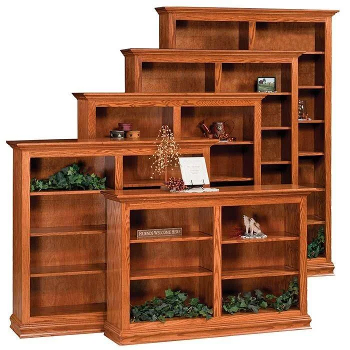 corner bookshelf for home office -Amish Traditional 48" Double Bookcase Collection