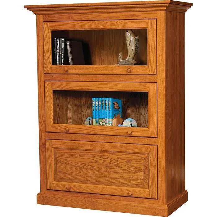 rustic wood bookshelf with black metal frame -Traditional Amish Barrister 3-Door Bookcase