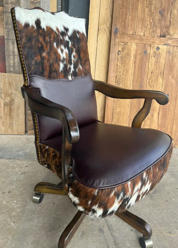 stylish desk chair with modern appeal -Tri Color Cowhide & Leather Office Chair