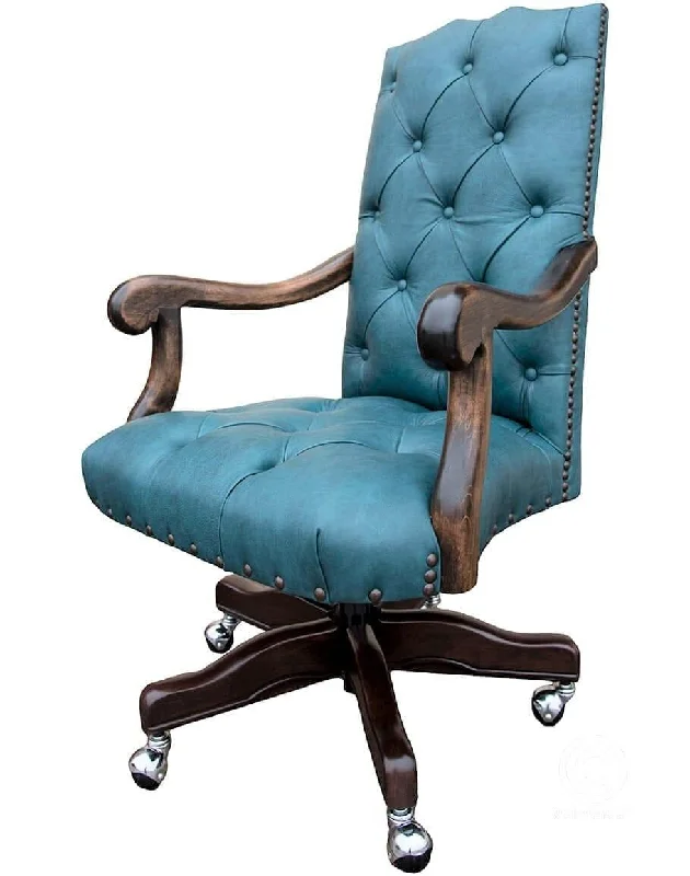 adjustable lumbar support office chair for long work hours -Turquoise Dust Leather Office Chair