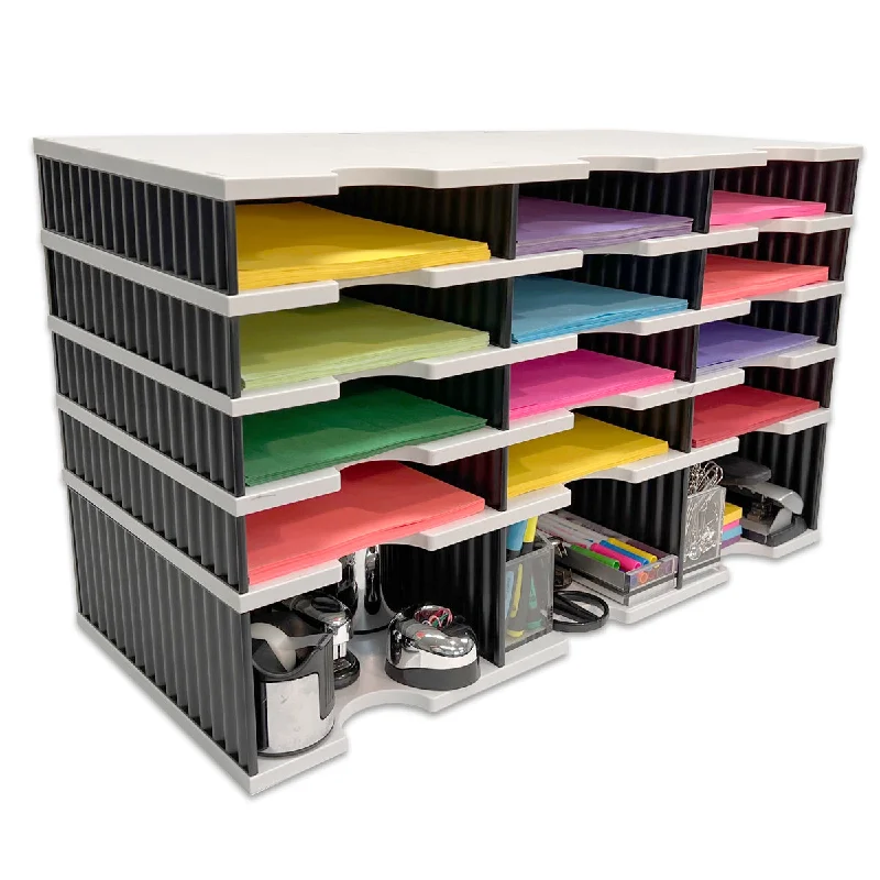 stylish desktop storage box for paperwork-Ultimate Office TierDrop Desktop Organizer 12 Letter Tray Compartment Sorter for Forms, Mail, and Classroom, Plus a Riser Storage Base for Easy Access to Lower Slots, Desk Accessories & Supplies