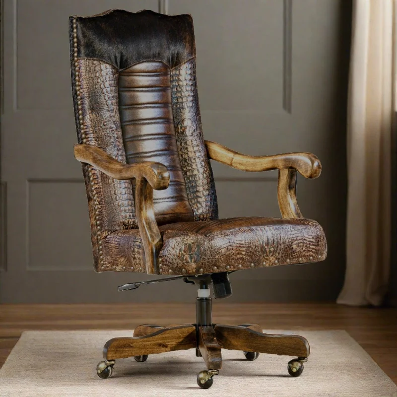 mid-century modern office chair with wood frame -Urban Cowboy Leather Office Chair