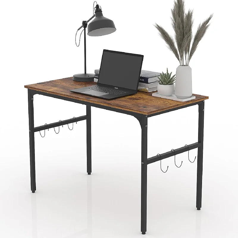 modern office desk-VECELO Industrial Simple Style Wood Table & Metal Frame Home Office Computer Desk