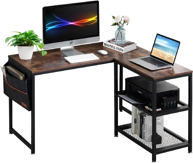 premium office writing desk-VECELO Computer Desk 47" L Shaped Heavy Duty Home Office Table