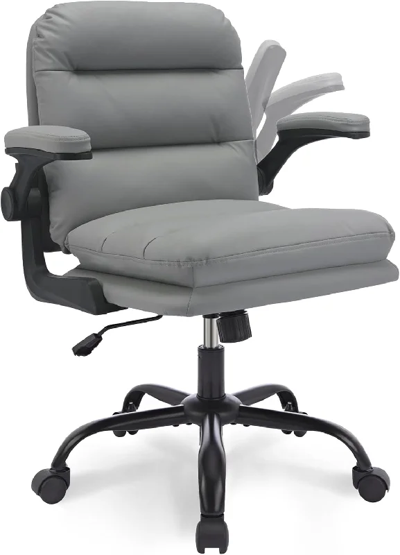 ergonomic high-back office chair with strong support -VECELO Ergonomic Swivel Office Desk Chair with Flip-up Armrest and Adjustable Height Lumbar Support