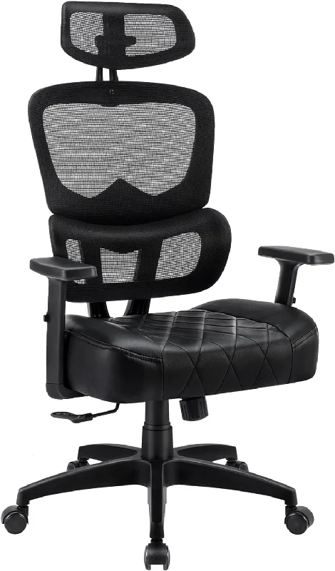 adjustable reclining chair for maximum relaxation -VECELO Tall Swivel Ergonomic High Back Mesh Office Chair with Adjustable Headrest&Armrest