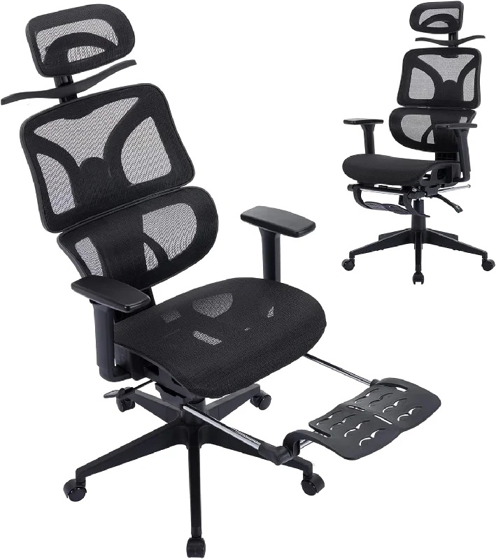 high-back executive chair with ultra-padding -VECELO Swivel Ergonomic High Back Mesh Office Chair with Retractable Footrest