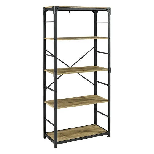 bookshelf with concealed storage compartments -Walker Edison Angle Iron Urban Industrial Bookshelf - Driftwood