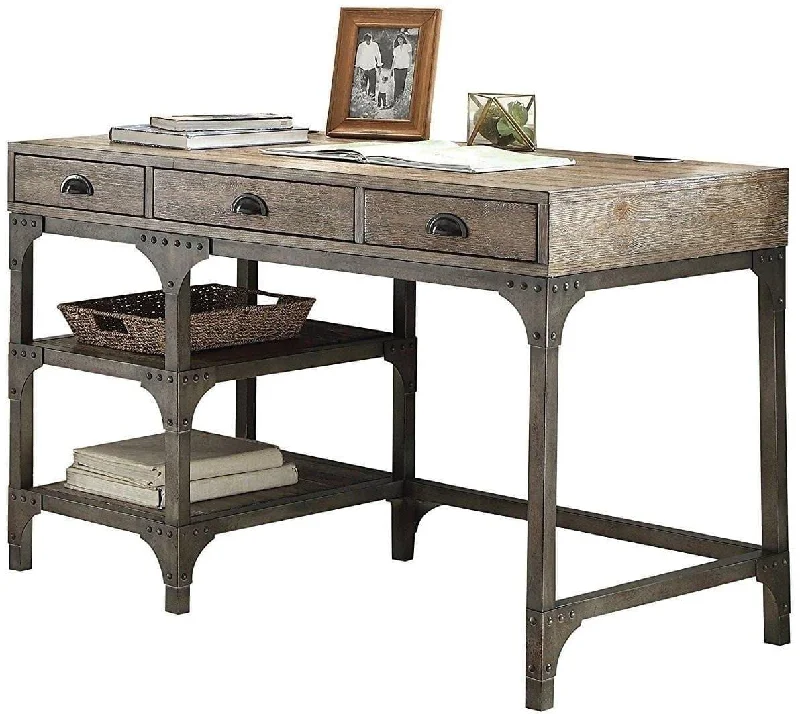 industrial metal desk-Weathered Oak and Antiqued Iron Desk