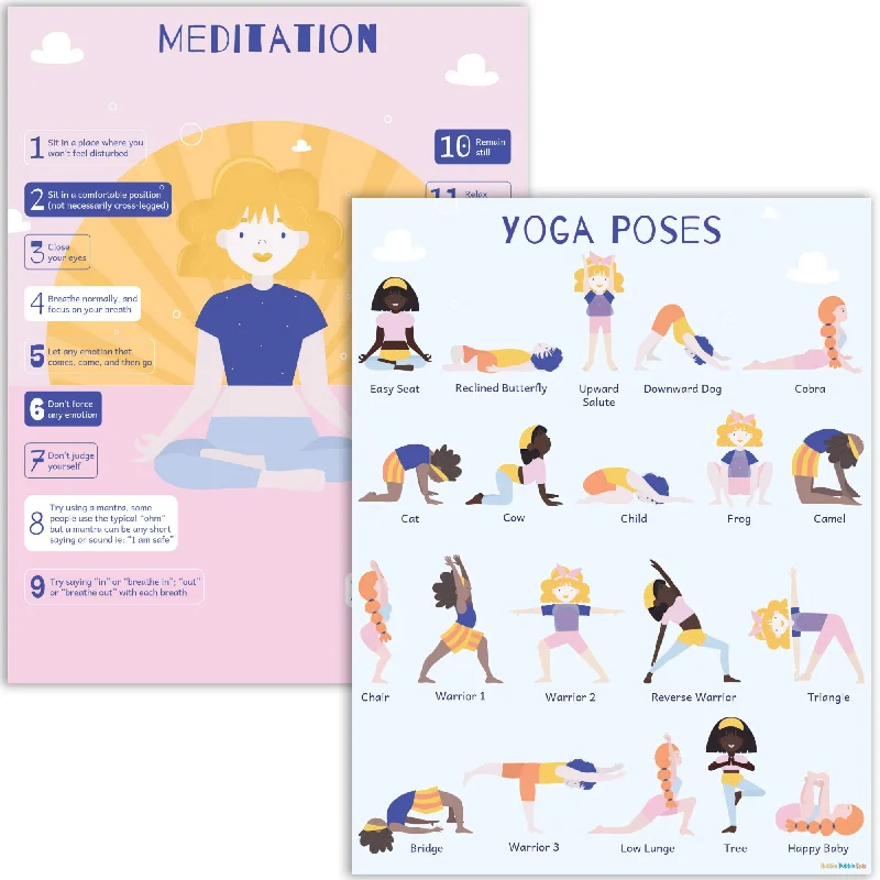 office supplies for improving business workflows-Yoga and Mindfulness Poster Set - 2 Pack Includes 1 Yoga for Kids Poster and 1 Meditation