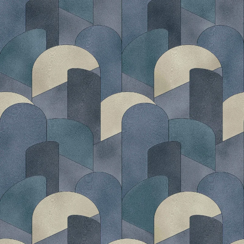 wallpaper for cozy modern spaces-3D Geometric Graphic Wallpaper in Blue/Teal/Beige from the ELLE Decoration Collection