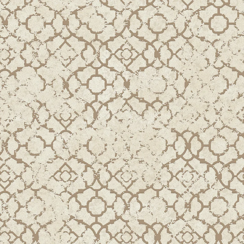 wallpaper with cool hues and prints-Aged Quatrefoil Cream/Gold Wallpaper from the Emporium Collection