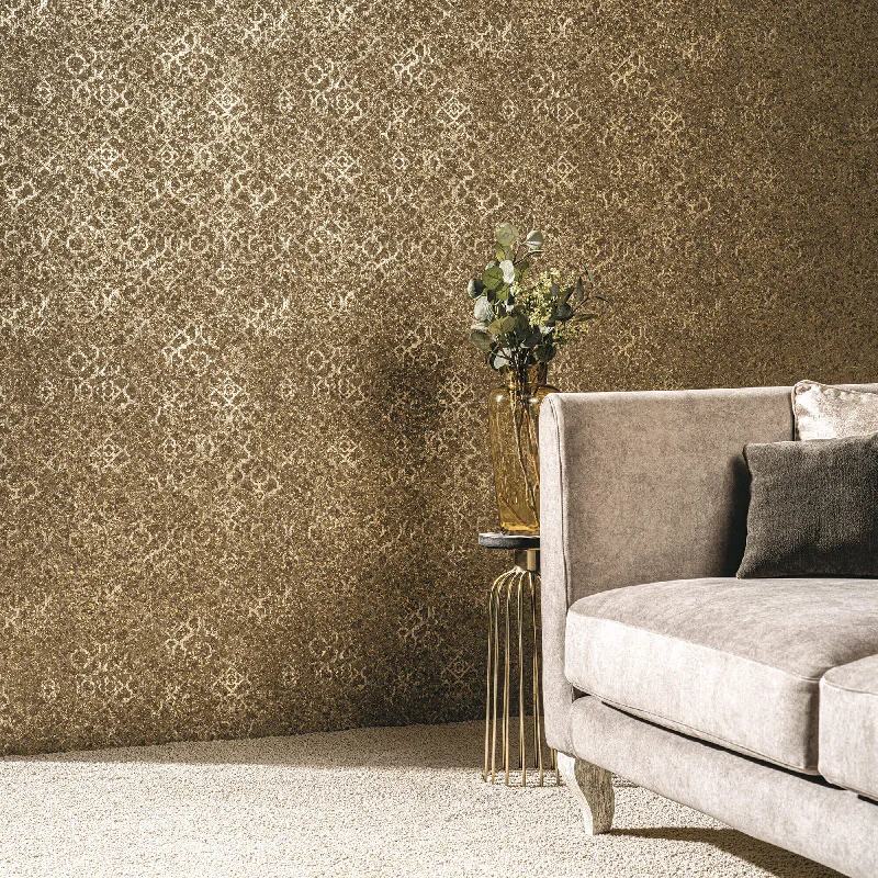 wallpaper for industrial-inspired rooms-Aged Quatrefoil Gold Wallpaper from the Emporium Collection