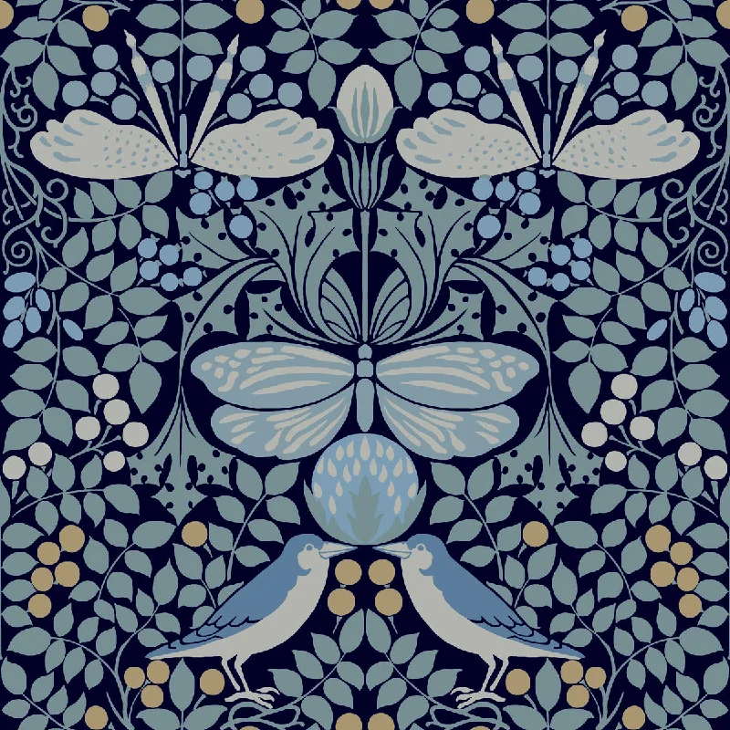 wallpaper for large rooms with high ceilings-Butterfly Garden Blues Wallpaper from the Arts and Crafts Collection