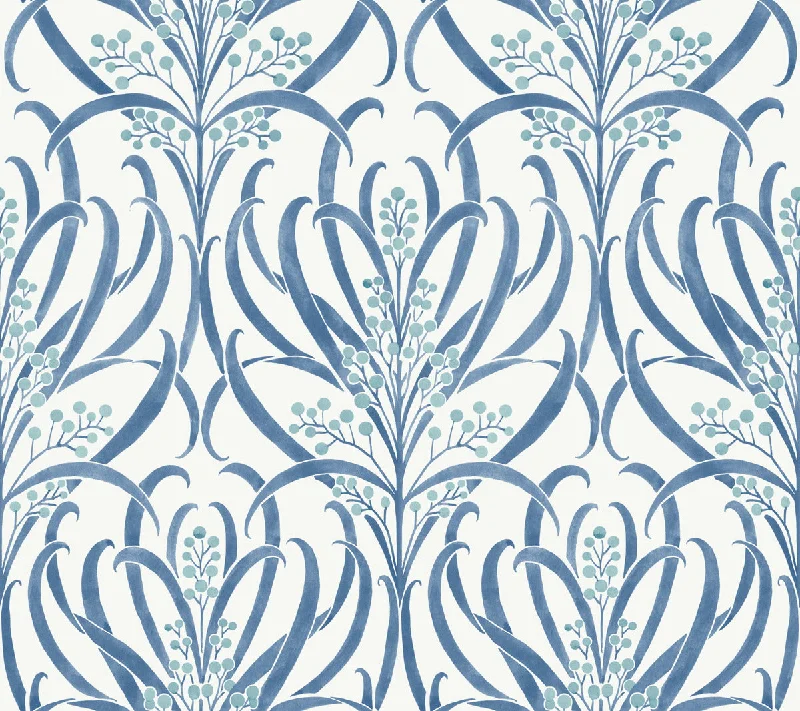 wallpaper with cartoon character designs-Calluna White/Blue Wallpaper from the Arts and Crafts Collection