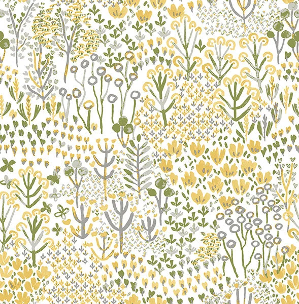 wallpaper for luxurious kitchens-Chilton Yellow Wildflowers Wallpaper from the Happy Collection