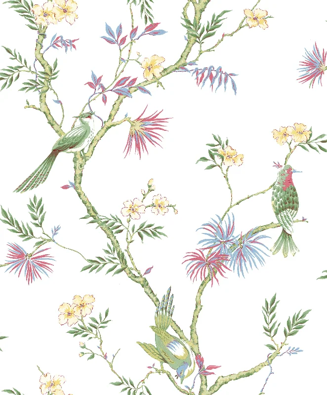 wallpaper with exotic floral patterns-Classic Bird Trail Fresh Wallpaper from the Secret Garden Collection