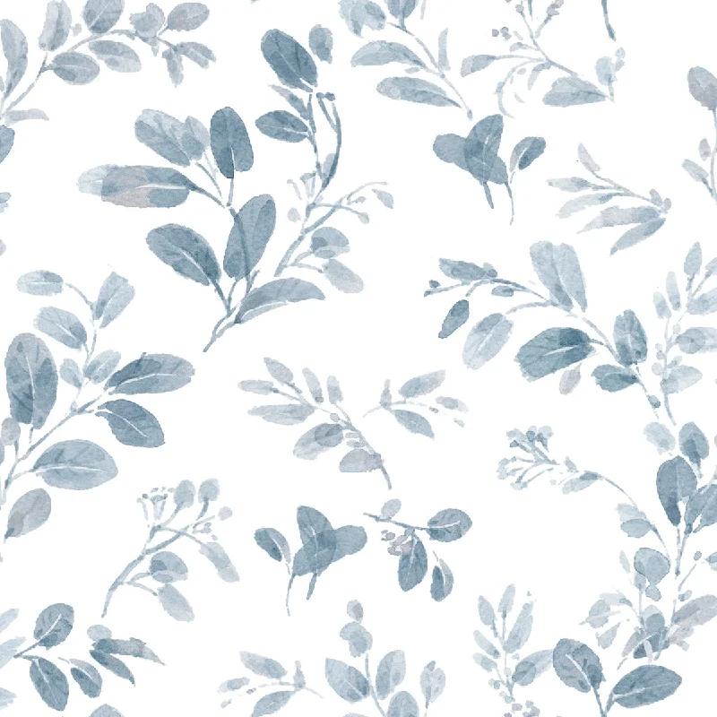 wallpaper for high-end urban spaces-Dancing Leaves Peel & Stick Wallpaper in Blue