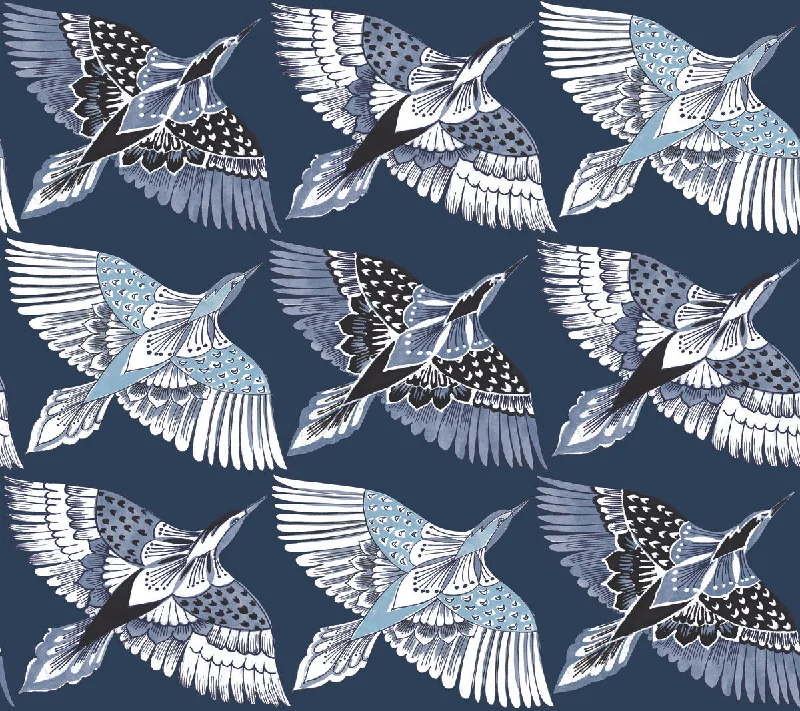 wallpaper for stylish entryways-Feather Flight Blue Peel & Stick Wallpaper