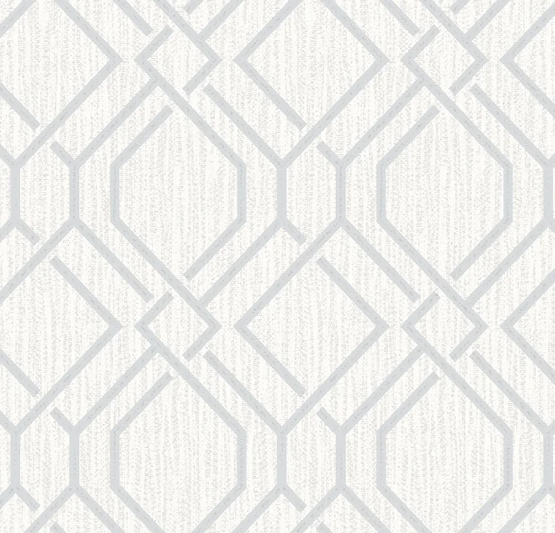 wallpaper for contemporary living room designs-Frege Silver Trellis Wallpaper from the Radiance Collection