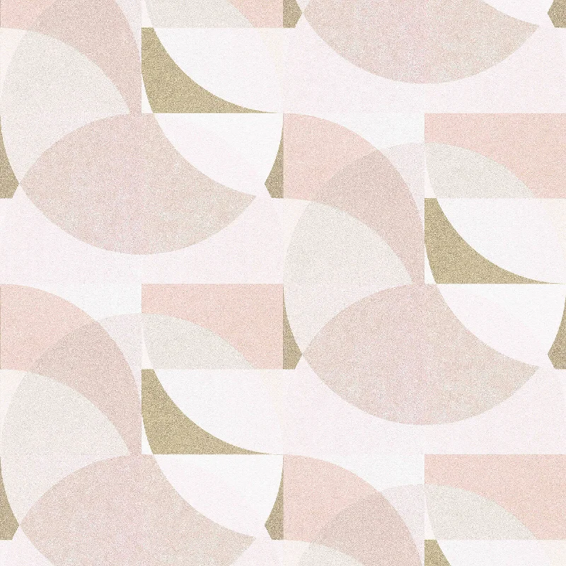 wallpaper with soft color transitions-Geometric Circle Graphic Wallpaper in Blush/Gold/Cream from the ELLE Decoration Collection