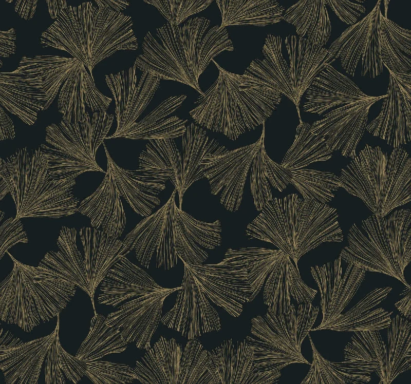 wallpaper for peaceful home retreats-Ginkgo Toss Wallpaper in Black