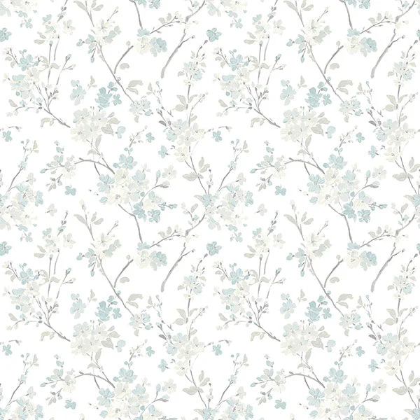 wallpaper with hand-drawn botanical elements-Glinda Aqua Floral Trail Wallpaper from the Flora & Fauna Collection