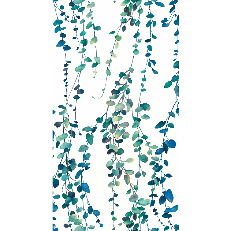 wallpaper with bright color bursts-Hanging Watercolor Vines Peel & Stick Wallpaper in Blue