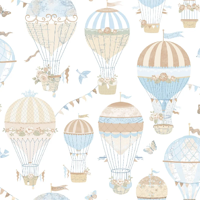 wallpaper for large open spaces-Hot Air Balloon Blue/Brown Wallpaper from the Just 4 Kids 2 Collection