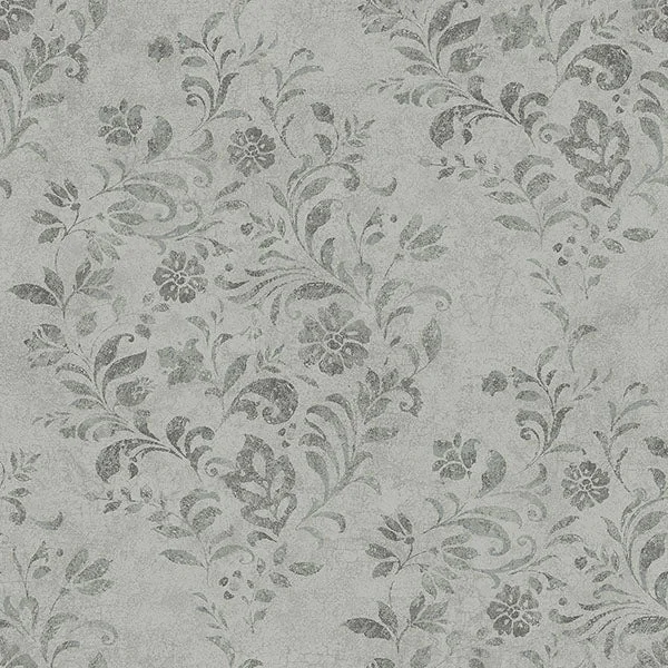 wallpaper with nature scene prints-Isidore Grey Scroll Wallpaper from the Delphine Collection