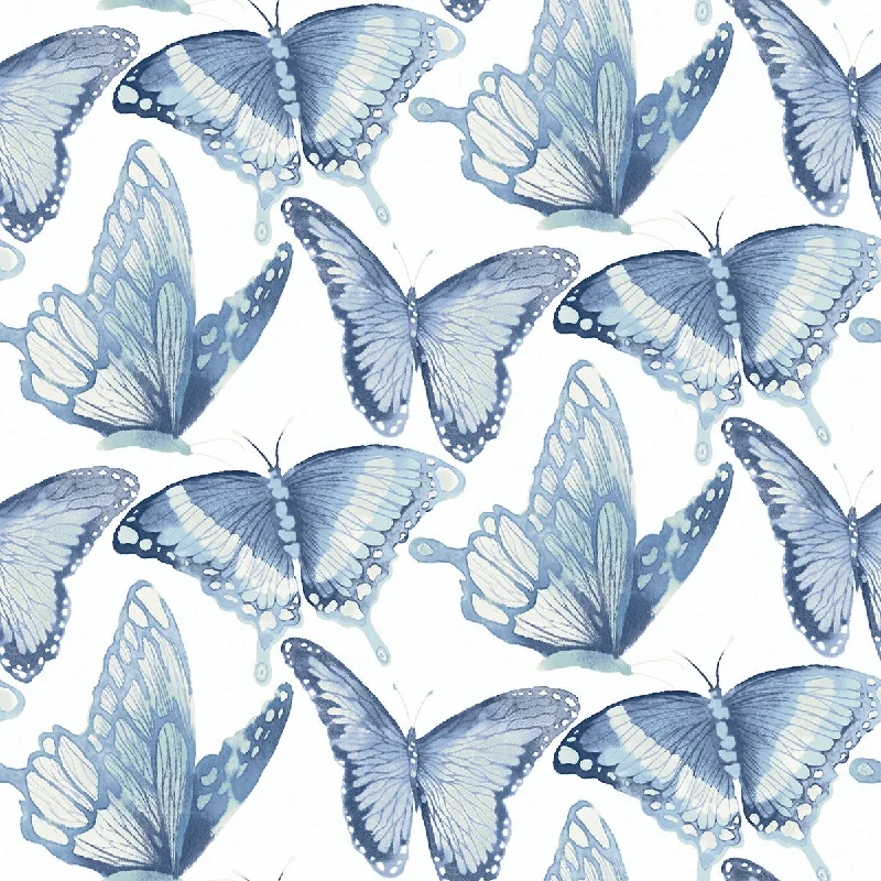 wallpaper for creating dramatic rooms-Janetta Blue Butterfly Wallpaper from the Thoreau Collection