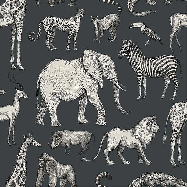 wallpaper for small apartment rooms-Kenji Navy Safari Wallpaper from the Fable Collection