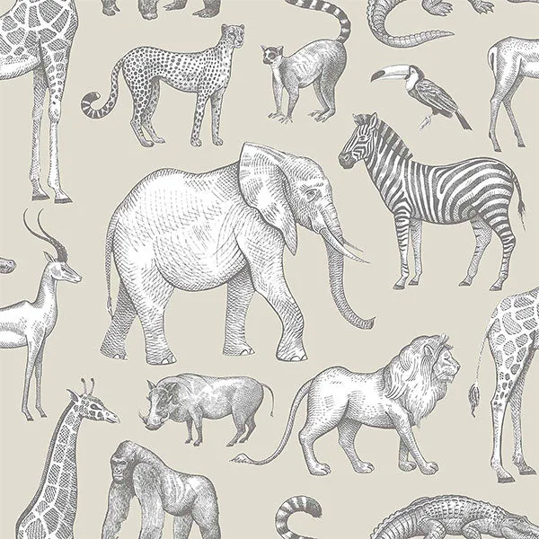 wallpaper with pastel colors and flowers-Kenji Taupe Safari Wallpaper from the Fable Collection