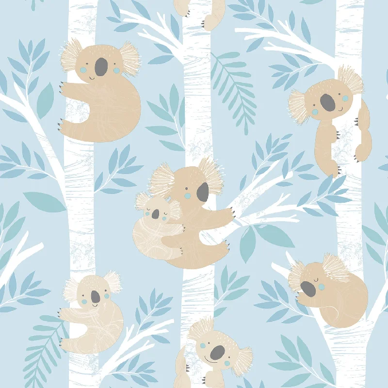 wallpaper with bold color contrasts-Koalas Light Blue/Glitter Wallpaper from the Tiny Tots 2 Collection