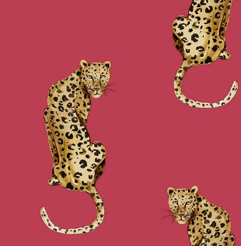 wallpaper for small home offices-Leopard King Red Peel & Stick Wallpaper from the Daisy Bennett Collection