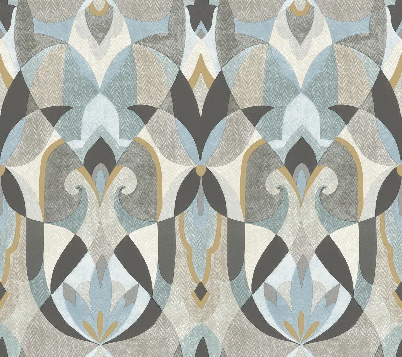 wallpaper for home relaxation spaces-Malta Wallpaper in Neutral/Blue/Gold from the Mediterranean Collection