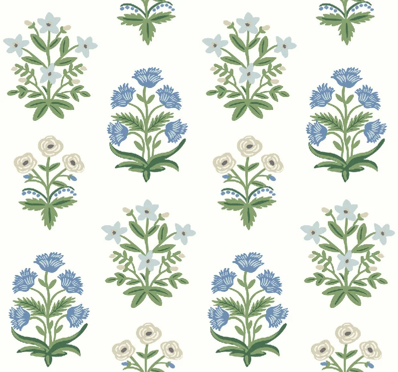 wallpaper for minimalistic bedroom walls-Mughal Rose Wallpaper in Indigo from the Rifle Paper Co. 2nd Edition