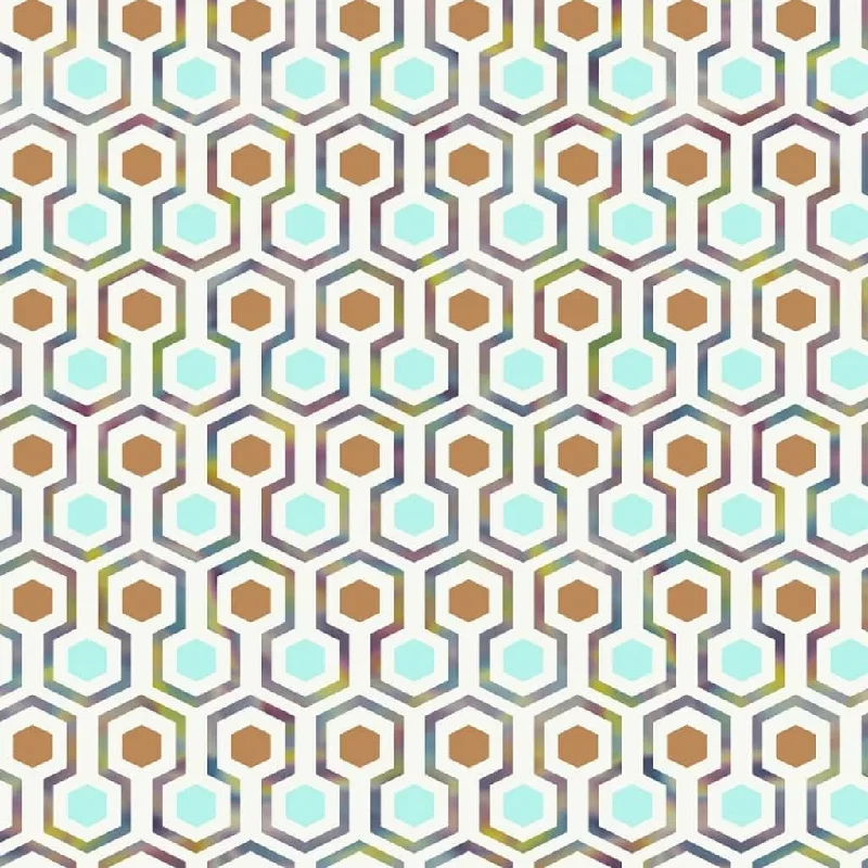 wallpaper with purple accents-Noordwand Good Vibes Wallpaper Hexagon Pattern Green and Orange