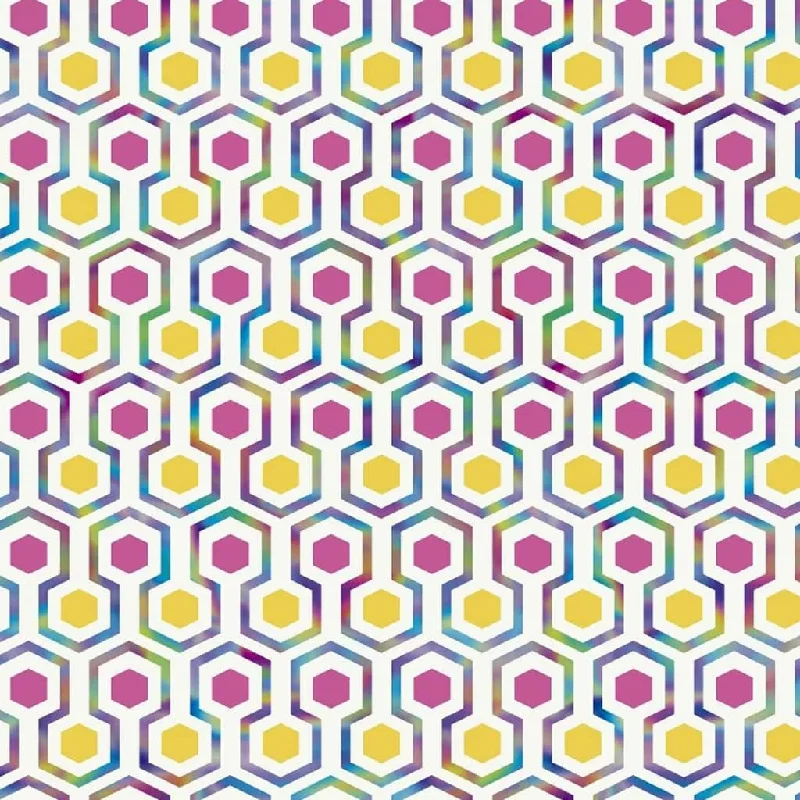 wallpaper with metallic finishes-Noordwand Good Vibes Wallpaper Hexagon Pattern Pink and Yellow