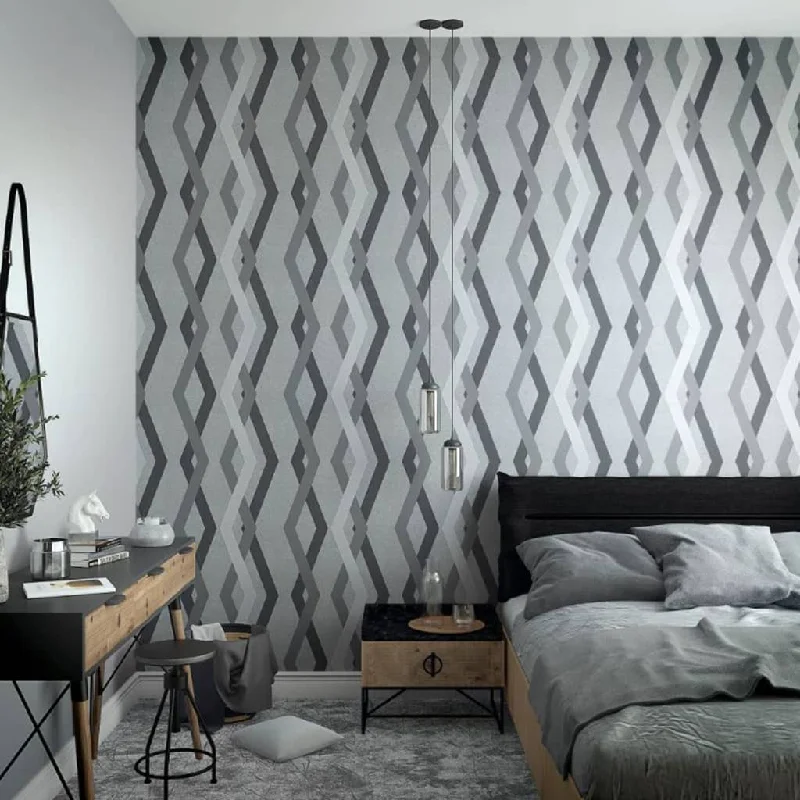 wallpaper for contemporary offices-Noordwand Topchic Wallpaper Graphic Lines Diamonds Grey and Black