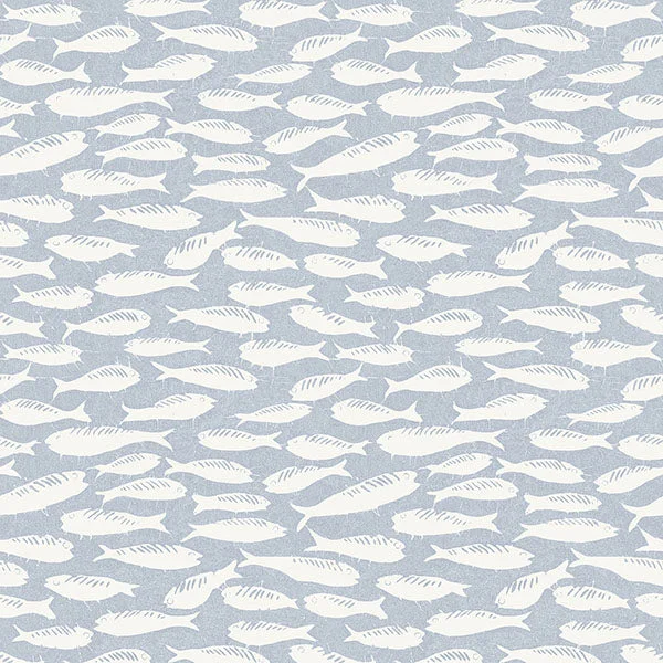 wallpaper with subtle gradients and textures-Nunkie Denim Sardine Wallpaper from the Flora & Fauna Collection