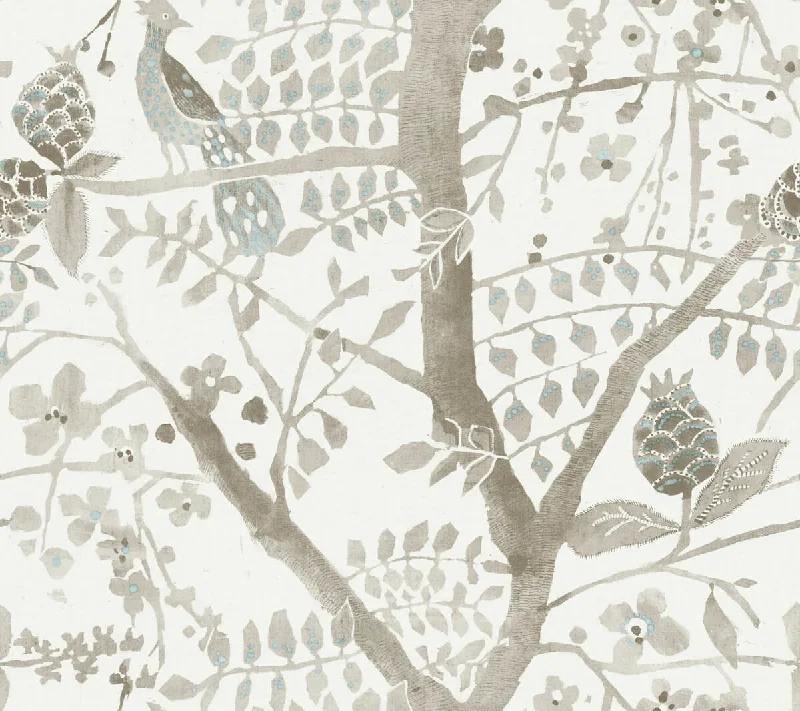 wallpaper for classic modern decor-Peacock Block Print Wallpaper in Off White from the Bohemian Luxe Collection by Antonina Vella