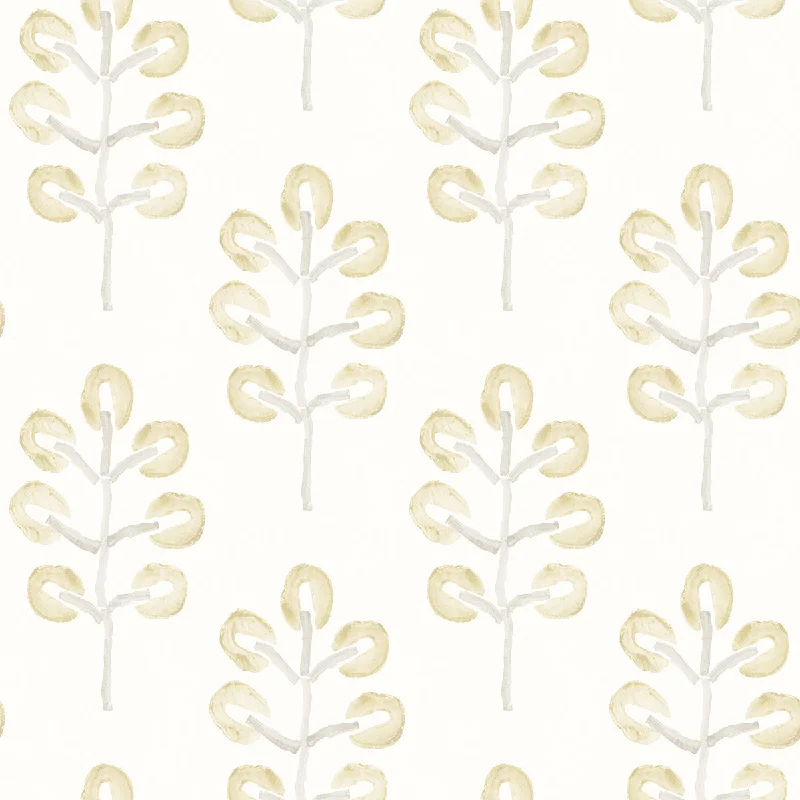 wallpaper with earthy tones-Plum Tree Yellow Botanical Wallpaper from the Thoreau Collection