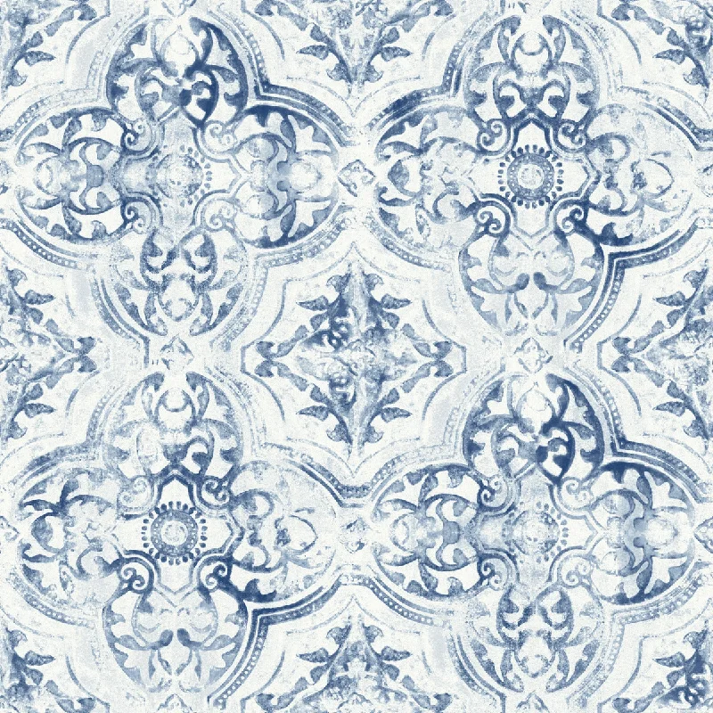 wallpaper for vibrant living room walls-Quartet Wallpaper in White/Blue from the Mediterranean Collection