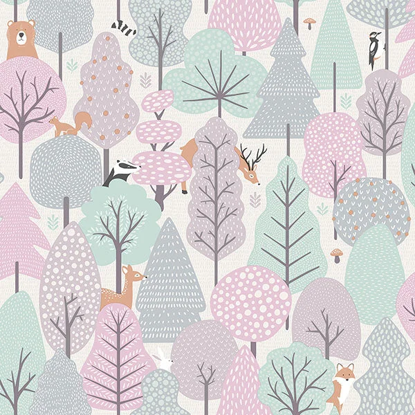 wallpaper with retro vibes-Quillen Pink Forest Wallpaper from the Fable Collection