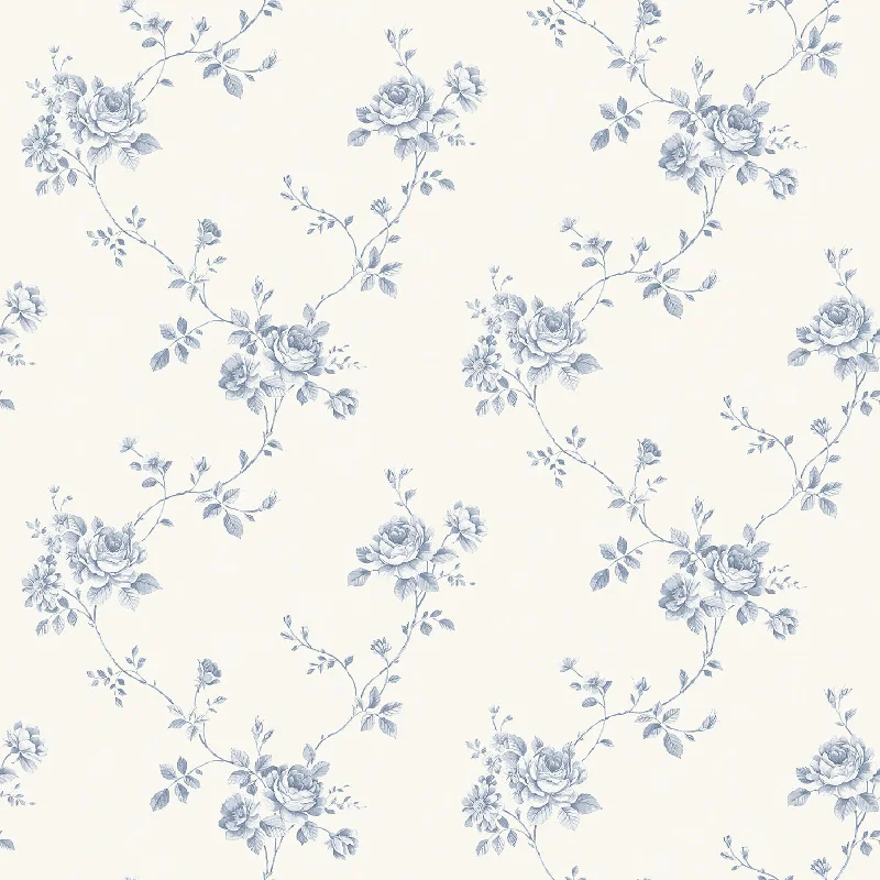 wallpaper for tropical island living-Rose Trail Blue/Ivory Wallpaper from the Palazzo Collection