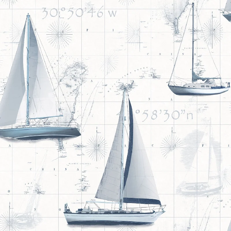 wallpaper for chic modern interiors-Sail Away Blue Wallpaper from the Global Fusion Collection