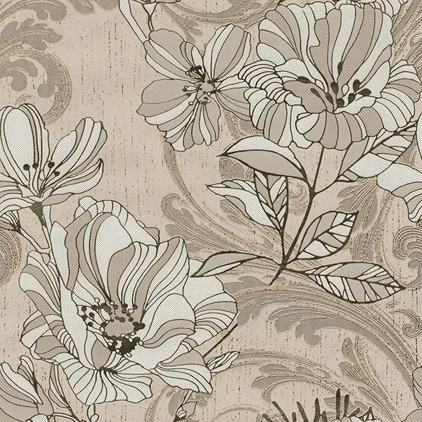 wallpaper with minimal pattern designs-Selene Gold Mucha Floral Wallpaper from the Lustre Collection